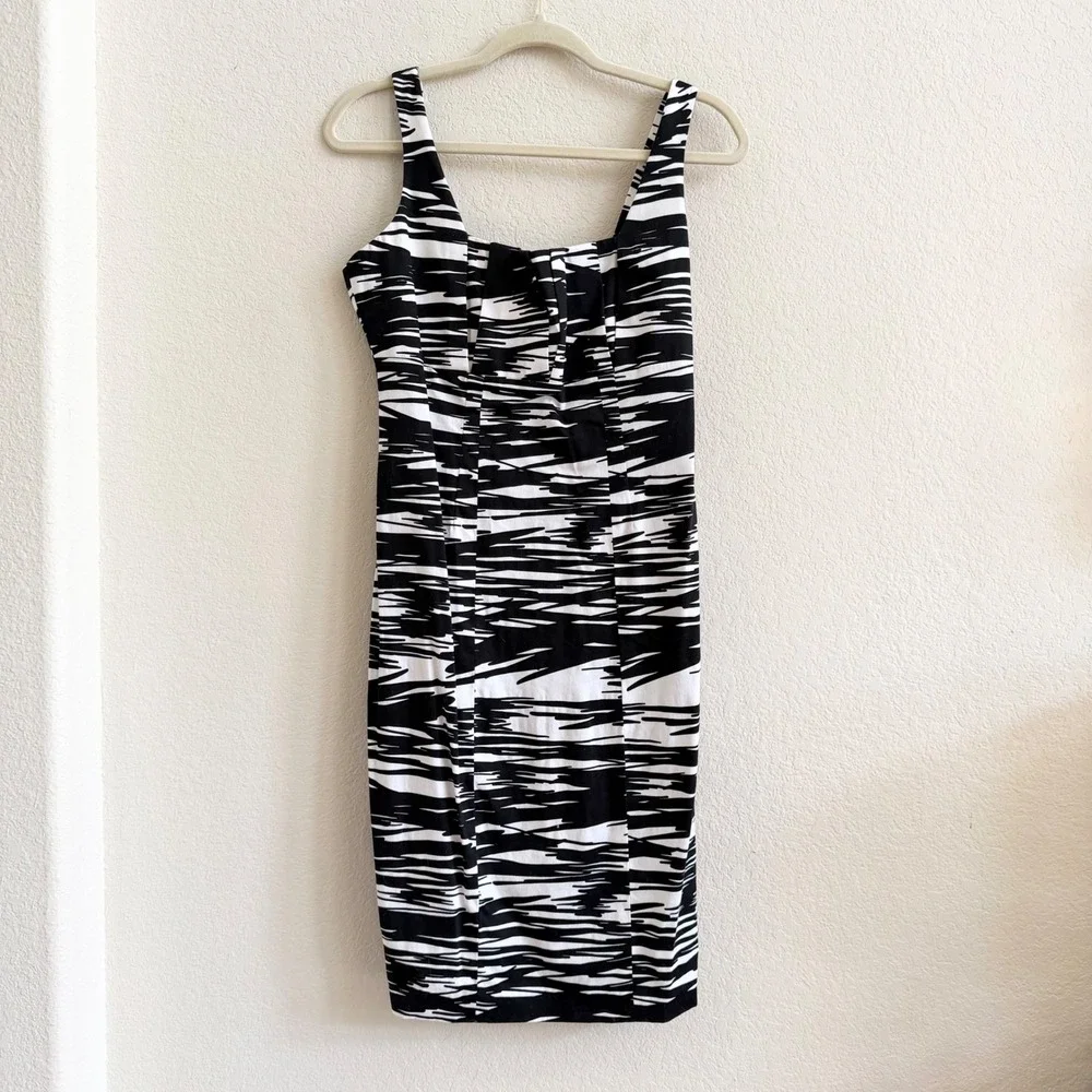 Calvin Klein Womens Black White‎ Abstract Brushstroke Sheath Dress Size 6
